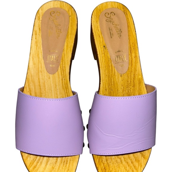 Seychelles Marine Layer Lavender Mules with Wooden Sole Women’s Sz 8/EU 39 - Picture 2 of 11